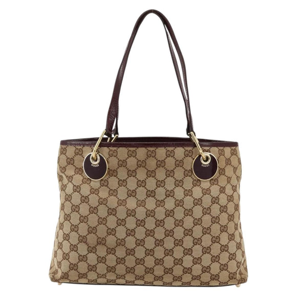 GUCCI GG Canvas Tote Bag Beige Gold 120837 Auth YKZ1152