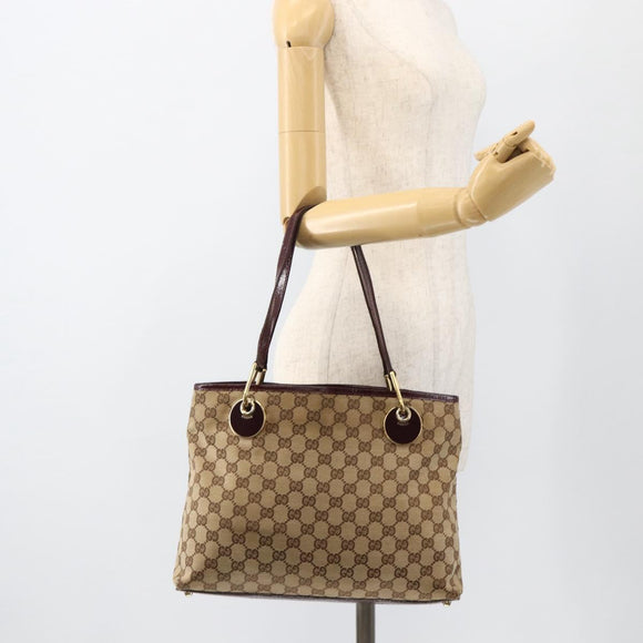 GUCCI GG Canvas Tote Bag Beige Gold 120837 Auth YKZ1152