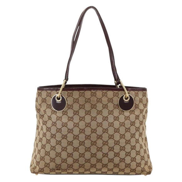 GUCCI GG Canvas Tote Bag Beige Gold 120837 Auth YKZ1152