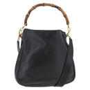 GUCCI Bamboo Hand Bag Leather 2way Black Gold Auth YKZ1153-1