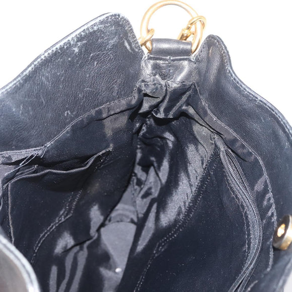 GUCCI Bamboo Hand Bag Leather 2way Black Gold Auth YKZ1153