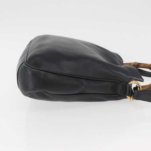 GUCCI Bamboo Hand Bag Leather 2way Black Gold Auth YKZ1153