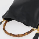 GUCCI Bamboo Hand Bag Leather 2way Black Gold Auth YKZ1153-6