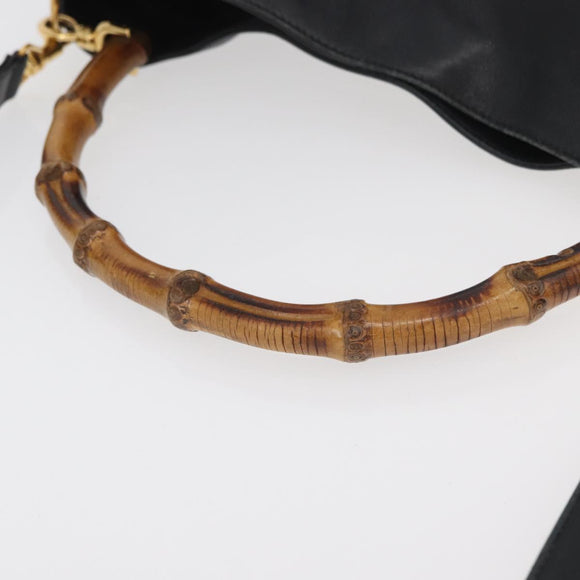 GUCCI Bamboo Hand Bag Leather 2way Black Gold Auth YKZ1153