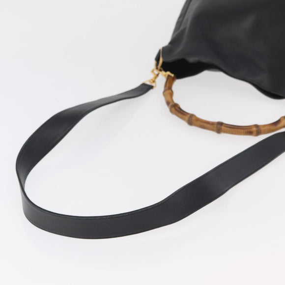 GUCCI Bamboo Hand Bag Leather 2way Black Gold Auth YKZ1153