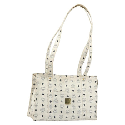 MCM Vicetos Logogram Tote Bag PVC White Gold Auth YKZ1154