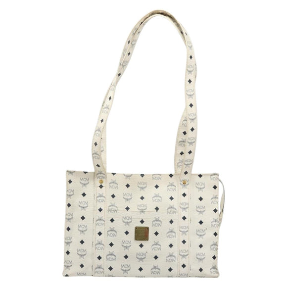 MCM Vicetos Logogram Tote Bag PVC White Gold Auth YKZ1154