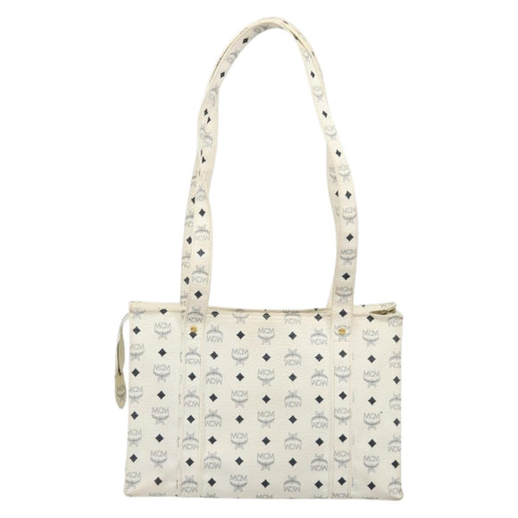 MCM Vicetos Logogram Tote Bag PVC White Gold Auth YKZ1154