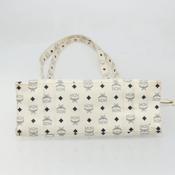 MCM Vicetos Logogram Tote Bag PVC White Gold Auth YKZ1154