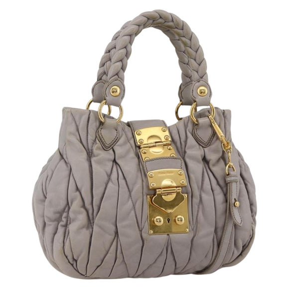 Miu Miu Matelasse Hand Bag Leather 2way Purple Gold Auth YKZ1155