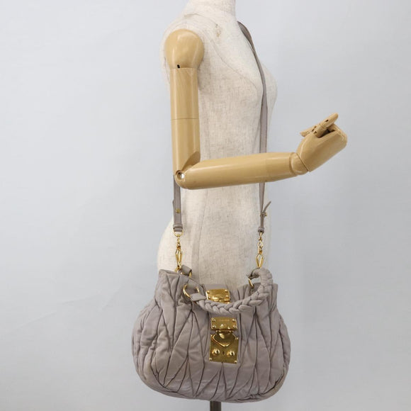 Miu Miu Matelasse Hand Bag Leather 2way Purple Gold Auth YKZ1155