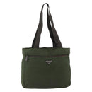 PRADA Tote Bag Nylon Khaki Silver Auth YKZ1160-1