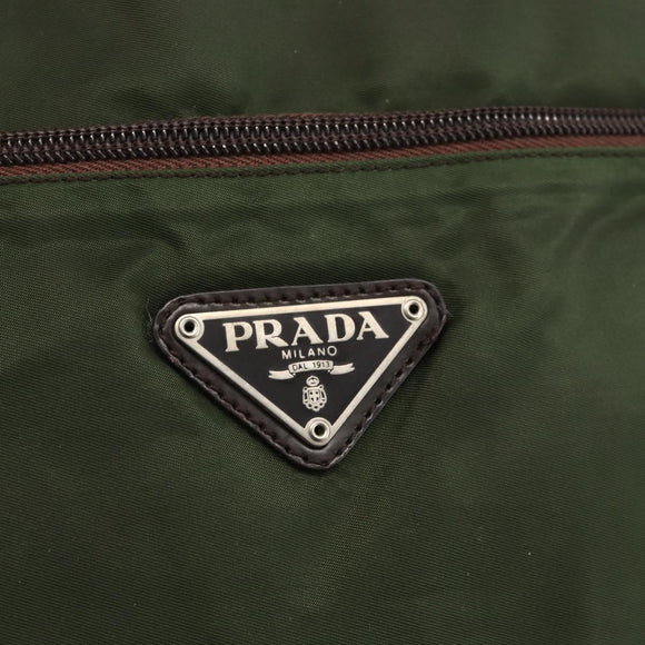 PRADA Tote Bag Nylon Khaki Silver Auth YKZ1160