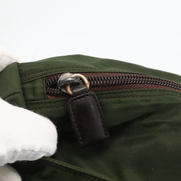 PRADA Tote Bag Nylon Khaki Silver Auth YKZ1160