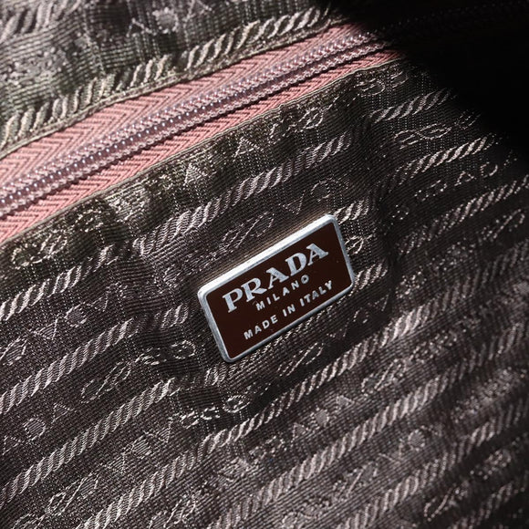 PRADA Tote Bag Nylon Khaki Silver Auth YKZ1160