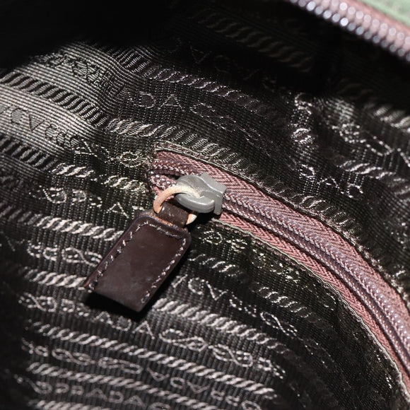 PRADA Tote Bag Nylon Khaki Silver Auth YKZ1160