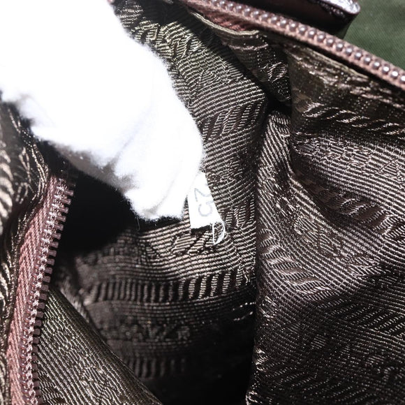 PRADA Tote Bag Nylon Khaki Silver Auth YKZ1160
