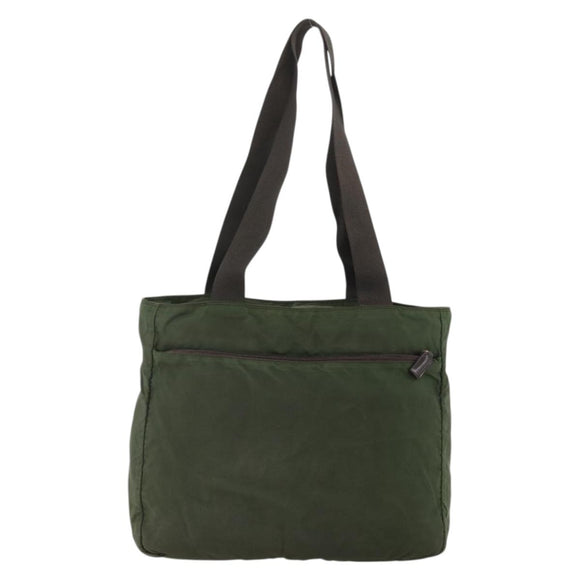 PRADA Tote Bag Nylon Khaki Silver Auth YKZ1160