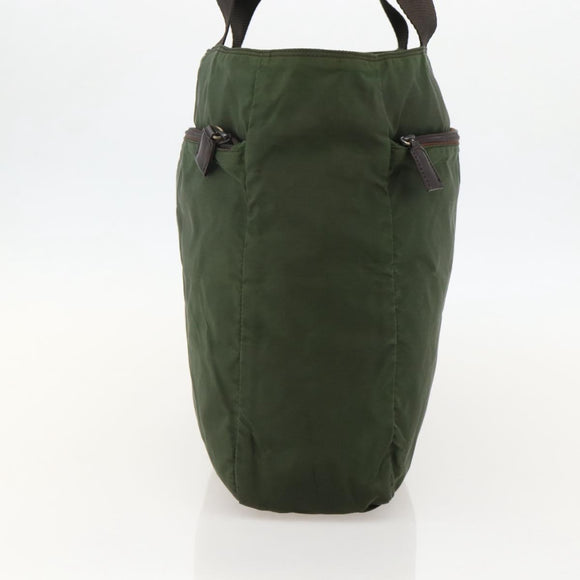 PRADA Tote Bag Nylon Khaki Silver Auth YKZ1160