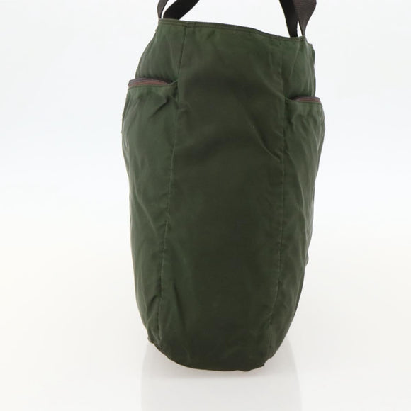 PRADA Tote Bag Nylon Khaki Silver Auth YKZ1160