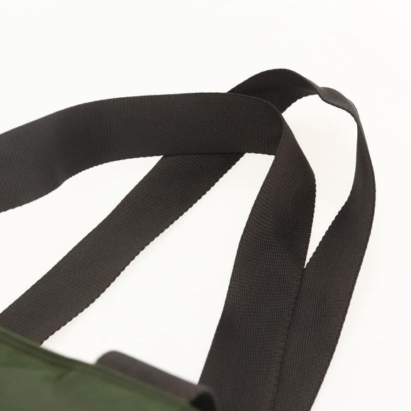 PRADA Tote Bag Nylon Khaki Silver Auth YKZ1160