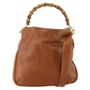 GUCCI Bamboo Shoulder Bag Leather 2way Brown Silver 001 1638 Auth YKZ1161-1