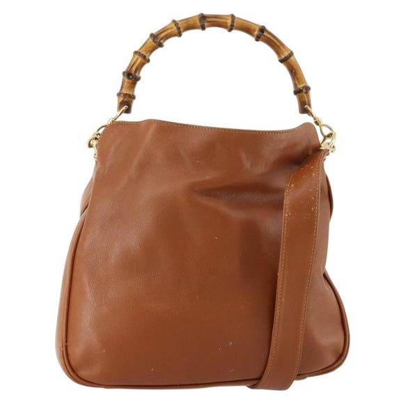GUCCI Bamboo Shoulder Bag Leather 2way Brown Silver 001 1638 Auth YKZ1161