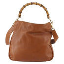 GUCCI Bamboo Shoulder Bag Leather 2way Brown Silver 001 1638 Auth YKZ1161-13