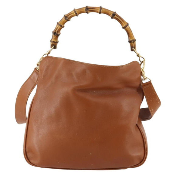 GUCCI Bamboo Shoulder Bag Leather 2way Brown Silver 001 1638 Auth YKZ1161