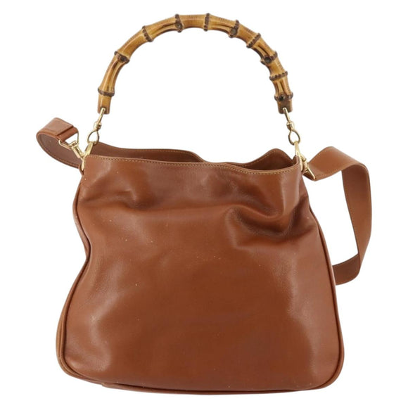 GUCCI Bamboo Shoulder Bag Leather 2way Brown Silver 001 1638 Auth YKZ1161