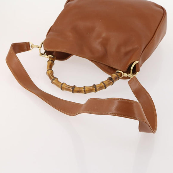 GUCCI Bamboo Shoulder Bag Leather 2way Brown Silver 001 1638 Auth YKZ1161