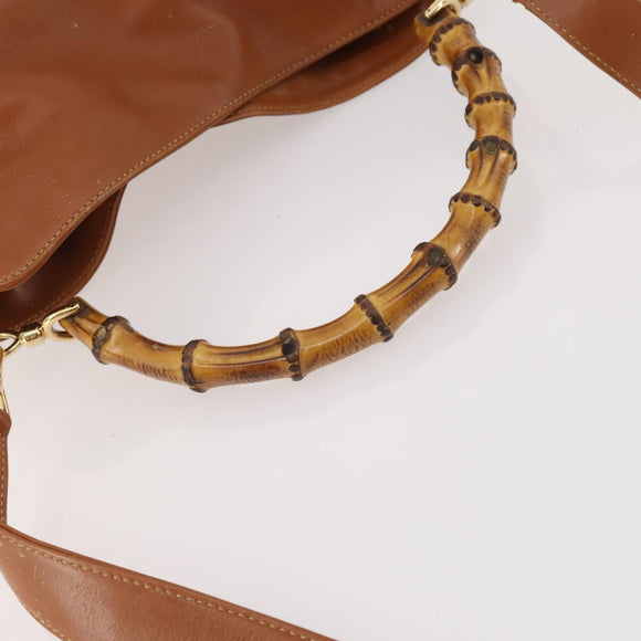 GUCCI Bamboo Shoulder Bag Leather 2way Brown Silver 001 1638 Auth YKZ1161