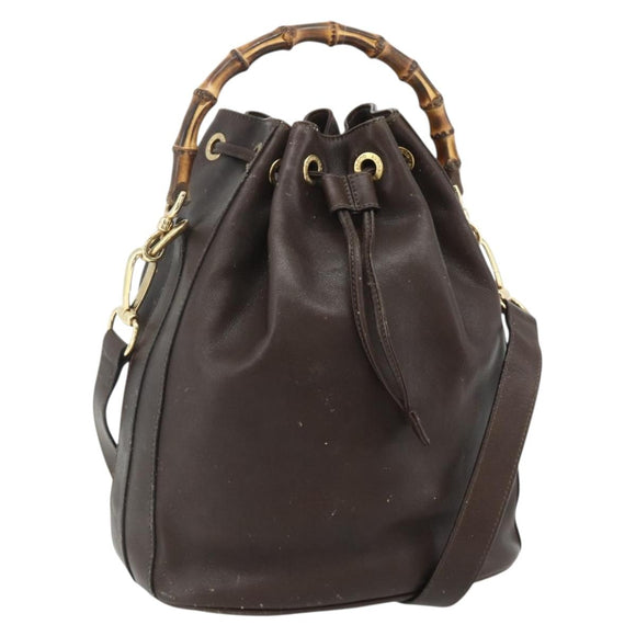 GUCCI Bamboo Purse Bag Leather 2way Brown Gold 001 2854 1657 Auth YKZ1162
