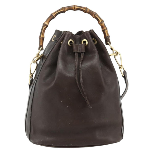 GUCCI Bamboo Purse Bag Leather 2way Brown Gold 001 2854 1657 Auth YKZ1162