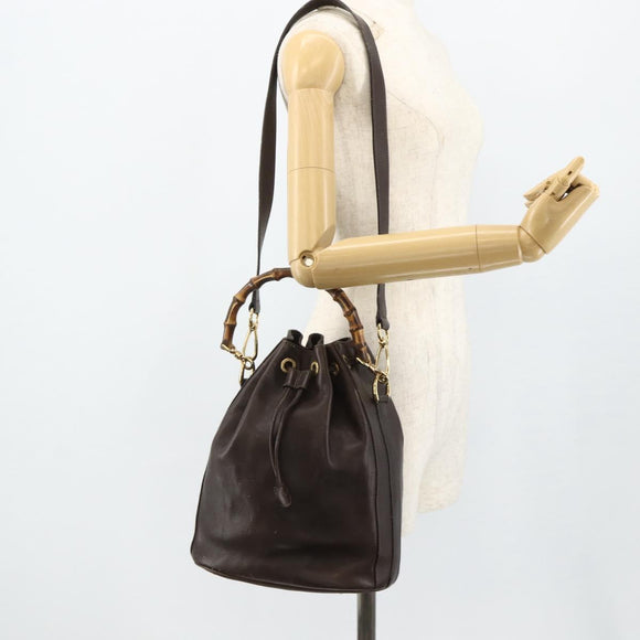 GUCCI Bamboo Purse Bag Leather 2way Brown Gold 001 2854 1657 Auth YKZ1162
