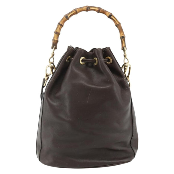 GUCCI Bamboo Purse Bag Leather 2way Brown Gold 001 2854 1657 Auth YKZ1162