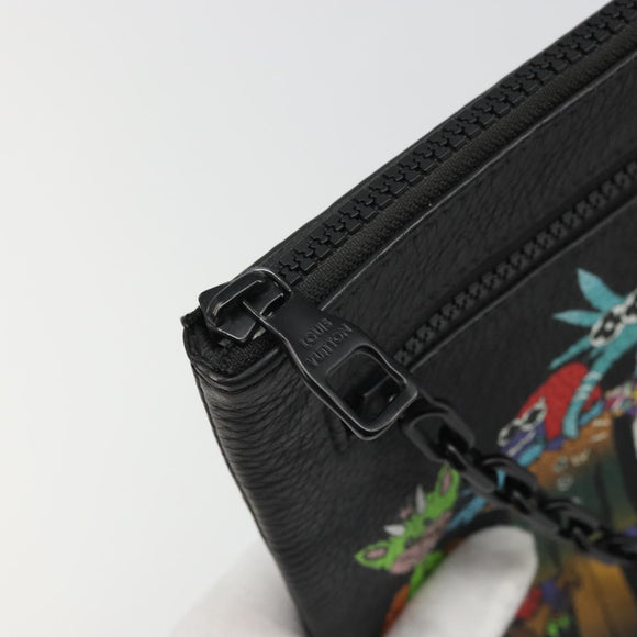 LOUIS VUITTON Taurillon Clemence LV Friend A4 Pouch Black M80147 Auth YKZ1165SAM