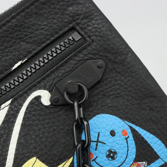 LOUIS VUITTON Taurillon Clemence LV Friend A4 Pouch Black M80147 Auth YKZ1165SAM