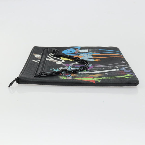 LOUIS VUITTON Taurillon Clemence LV Friend A4 Pouch Black M80147 Auth YKZ1165SAM
