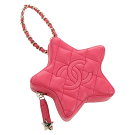 CHANEL Matelasse Star Bag Charm Lamb Skin Pink Gold CC Auth YKZ1175SAM