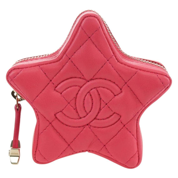 CHANEL Matelasse Star Bag Charm Lamb Skin Pink Gold CC Auth YKZ1175SAM