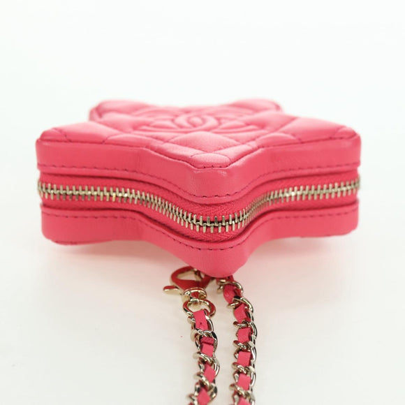CHANEL Matelasse Star Bag Charm Lamb Skin Pink Gold CC Auth YKZ1175SAM