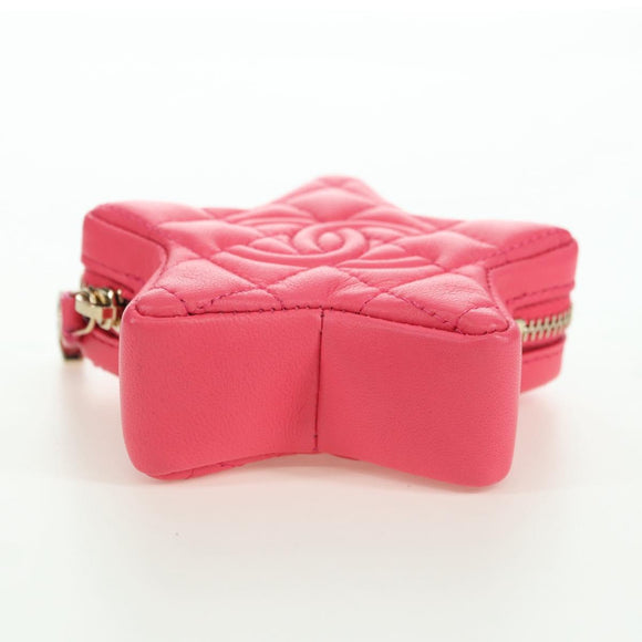 CHANEL Matelasse Star Bag Charm Lamb Skin Pink Gold CC Auth YKZ1175SAM