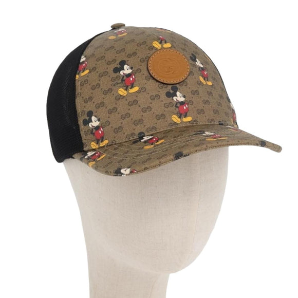 GUCCI Disney Mickey Mouse Cap Micro GG Supreme PVC Beige 602979 Auth YKZ1180SM