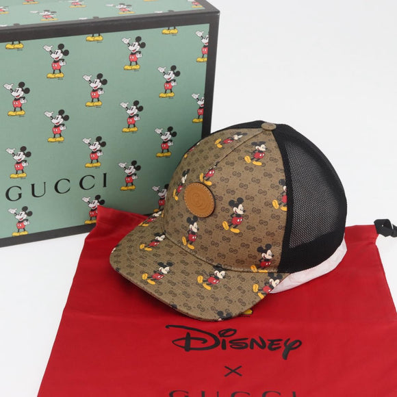 GUCCI Disney Mickey Mouse Cap Micro GG Supreme PVC Beige 602979 Auth YKZ1180SM