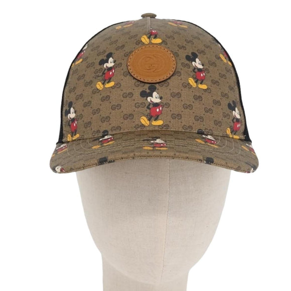 GUCCI Disney Mickey Mouse Cap Micro GG Supreme PVC Beige 602979 Auth YKZ1180SM