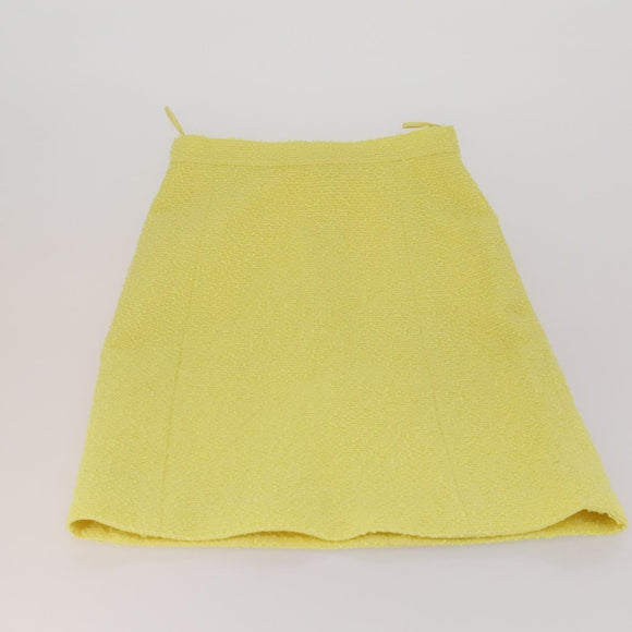 CHANEL Jacket Skirt Setup Wool Yellow CC Auth YKZ1185SAV