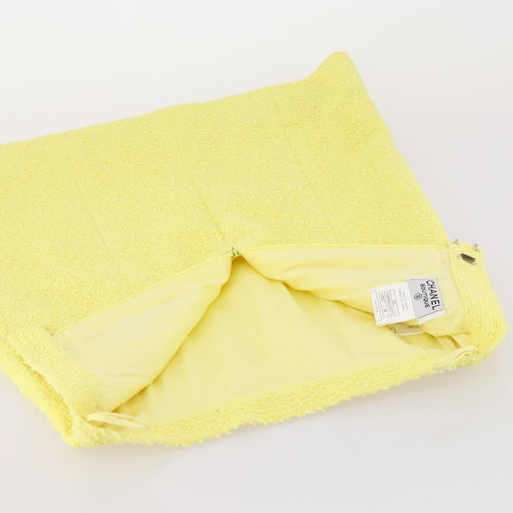 CHANEL Jacket Skirt Setup Wool Yellow CC Auth YKZ1185SAV