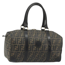 FENDI Zucca Canvas Boston Bag Brown Black Auth YKZ1193