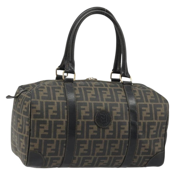 FENDI Zucca Canvas Boston Bag Brown Black Auth YKZ1193